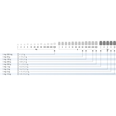 E2 1 g -  1 kg Pr&uuml;fgewichte im Kunststoffkoffer, Edelstahl poliert