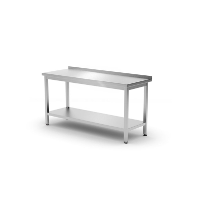 HENDI Wandarbeitstisch mit Aufkantung und Ablage - Tiefe 600 mm, Kitchen Line, 1600x600x(H)850mm