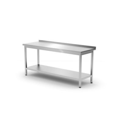 HENDI Wandarbeitstisch mit Aufkantung und Ablage - Tiefe 600 mm, Kitchen Line, 1800x600x(H)850mm