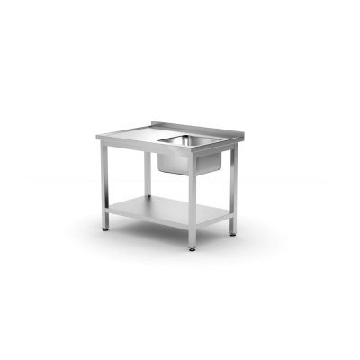 HENDI Einzelsp&uuml;ltisch mit Regalboden, Kitchen Line, Richtig, 1000x700x(H)850mm