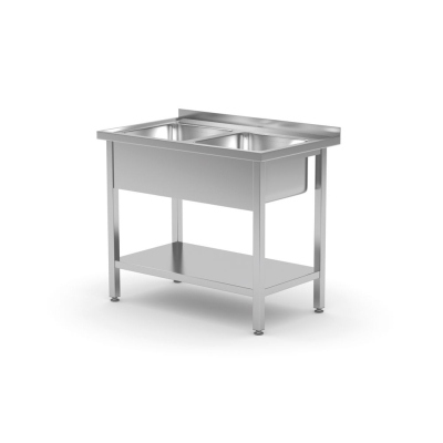 HENDI Doppelsp&uuml;ltisch mit Regalboden - zur Selbstmontage, Kitchen Line, 1000x600x(H)850mm
