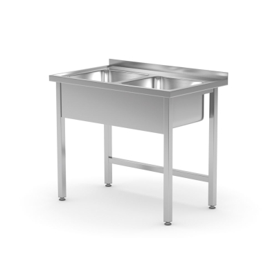 HENDI Tisch mit 2 Sp&uuml;lbecken - geschwei&szlig;t, Tiefe: 600 mm., Kitchen Line, 1000x600x(H)850mm