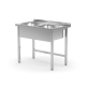 HENDI Tisch mit 2 Sp&uuml;lbecken - geschwei&szlig;t, Tiefe: 600 mm., Kitchen Line, 1000x600x(H)850mm