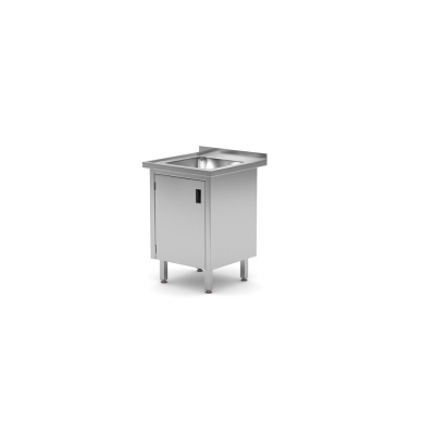 HENDI Einzelsp&uuml;ltisch mit Schrank - geschwei&szlig;t, Tiefe 600 mm, Profi Line, 600x600x(H)850mm