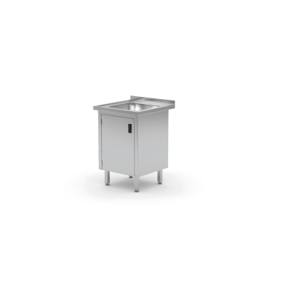 HENDI Sp&uuml;ltisch mit Fl&uuml;gelt&uuml;rschrank - geschwei&szlig;t, 1 Sp&uuml;lbecken, Tiefe 700 mm, Profi Line, 600x700x(H)850mm