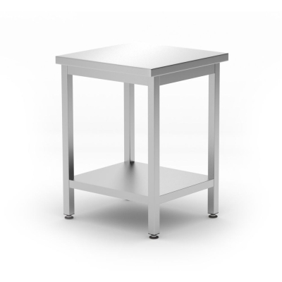 HENDI Zentraler Arbeitstisch mit Regalboden Budget Line - geschraubt, Tiefe 600 mm, Budget Line, 600x600x(H)850mm