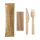 50 Besteckset, Holz &quot;pure&quot; : Messer, Gabel, Serviette in Papierbeutel