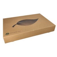 Papstar 10 Transport- und Catering-Kartons, Pappe &quot;pure&quot; 8 cm x 55,7 cm x 37,6 cm braun &quot;100% Fair&quot; mit Sichtfenster aus PLA