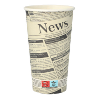 50 Trinkbecher, Pappe "To Go" 0,5 l &Oslash; 9 cm x 15 cm weiss "Newsprint"