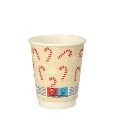 Papstar 25 Trinkbecher, Pappe 0,2 l &Oslash; 8 cm x 9,3 cm "Candy Canes " doppelwandig
