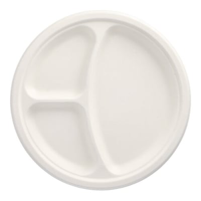 Papstar 50 Teller, Zuckerrohr "pure" 3-geteilt &Oslash; 26 cm x 2 cm weiss