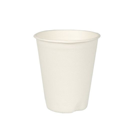 Papstar 40 Trinkbecher, Zuckerrohr "pure" 0,2 l &Oslash; 8 cm x 9,1 cm weiss f&uuml;r Hei&szlig;getr&auml;nke