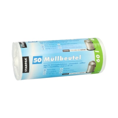 50 M&uuml;llbeutel, HDPE 60 l 81 cm x 63 cm weiss