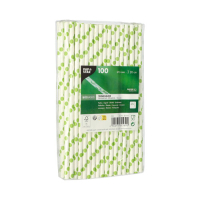Papstar 100 Trinkhalme, Papier &Oslash; 6 mm x 20 cm "green Dots"