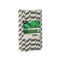 Papstar 100 Trinkhalme, Papier &Oslash; 6 mm x 20 cm schwarz/weiss "Stripes"