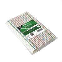 Papstar 100 Trinkhalme, Papier &Oslash; 6 mm x 20 cm farbig sortiert "Stripes"
