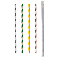 Papstar 100 Trinkhalme, Papier &Oslash; 6 mm x 20 cm farbig sortiert "Stripes" einzeln geh&uuml;llt
