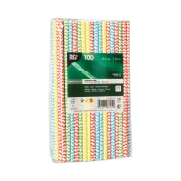 Papstar 100 Trinkhalme, Papier &Oslash; 6 mm x 20 cm farbig sortiert "Zig-Zag"