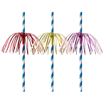 Papstar 50 Trinkhalme, Papier &Oslash; 6 mm x 20 cm blau/weiss "Fireworks"