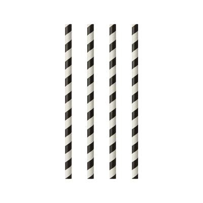 Papstar 100 Trinkhalme, Papier &Oslash; 6 mm x 24 cm schwarz/weiss "Stripes"