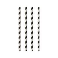 Papstar 100 Trinkhalme, Papier &Oslash; 6 mm x 24 cm schwarz/weiss "Stripes"