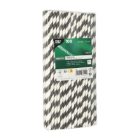 Papstar 100 Trinkhalme, Papier &Oslash; 6 mm x 24 cm schwarz/weiss "Stripes"