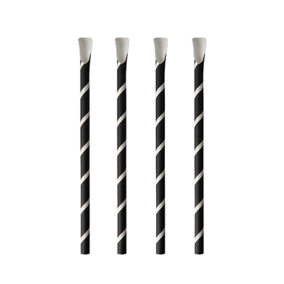 Papstar 100 Trinkhalme mit L&ouml;ffel, Papier &Oslash; 8 mm x 20 cm schwarz/weiss "Stripes"