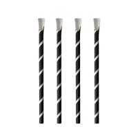 Papstar 100 Trinkhalme mit L&ouml;ffel, Papier &Oslash; 8 mm x 20 cm schwarz/weiss "Stripes"