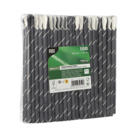 Papstar 100 Trinkhalme mit L&ouml;ffel, Papier &Oslash; 8 mm x 20 cm schwarz/weiss "Stripes"
