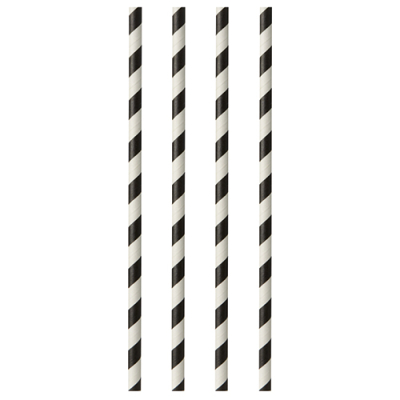 Papstar 100 Trinkhalme, Papier &Oslash; 6 mm x 29 cm schwarz/weiss "Stripes"