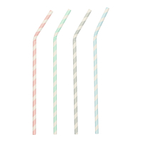 Papstar 100 Trinkhalme, Papier &Oslash; 6 mm x 22 cm farbig sortiert "Stripes" flexibel