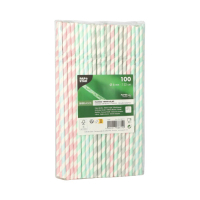 Papstar 100 Trinkhalme, Papier &Oslash; 6 mm x 22 cm farbig sortiert "Stripes" flexibel