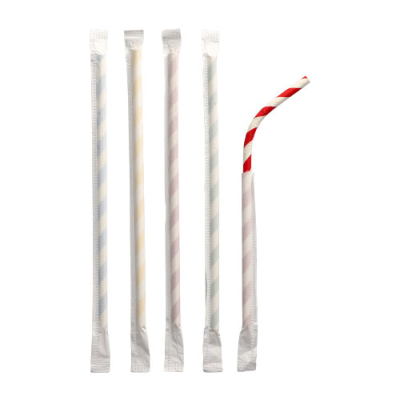 Papstar 100 Trinkhalme, flexibel, Papier &Oslash; 6 mm x 20 cm farbig sortiert "Stripes" einzeln geh&uuml;llt