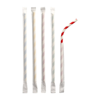 Papstar 100 Trinkhalme, flexibel, Papier &Oslash; 6 mm x 20 cm farbig sortiert "Stripes" einzeln geh&uuml;llt