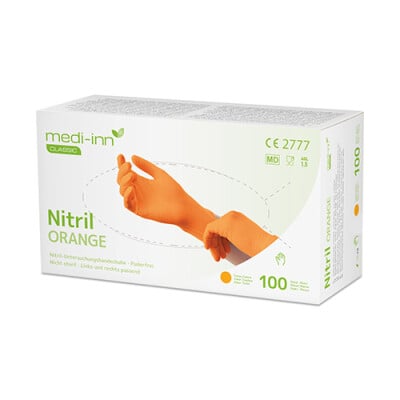 100 &quot;Medi-Inn&Acirc;&reg; Classic&quot; Handschuhe, Nitril puderfrei orange &quot;Nitril Orange&quot; Gr&ouml;&szlig;e S