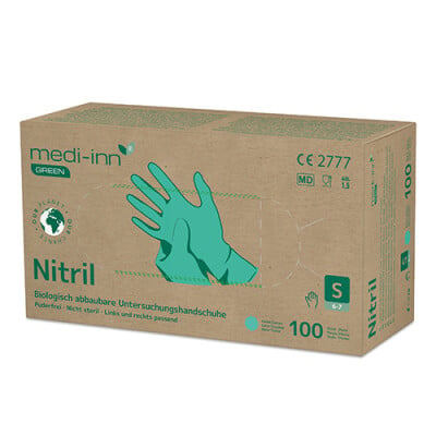 100 &quot;Medi-Inn&Acirc;&reg; GREEN&quot; Handschuhe, Nitril puderfrei gr&uuml;n Gr&ouml;&szlig;e S, biologisch abbaubar