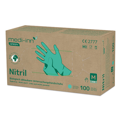 100 &quot;Medi-Inn&Acirc;&reg; GREEN&quot; Handschuhe, Nitril puderfrei gr&uuml;n Gr&ouml;&szlig;e M, biologisch abbaubar