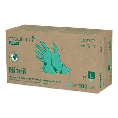 100 &quot;Medi-Inn&Acirc;&reg; GREEN&quot; Handschuhe, Nitril puderfrei gr&uuml;n Gr&ouml;&szlig;e L, biologisch abbaubar