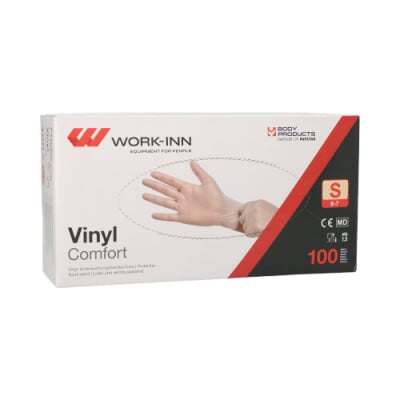 100 &quot;WORK-INN/PS&quot; Handschuhe, Vinyl puderfrei &quot;Comfort&quot; transparent Gr&ouml;&szlig;e S