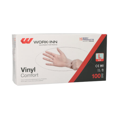 100 &quot;WORK-INN/PS&quot; Handschuhe, Vinyl puderfrei &quot;Comfort&quot; transparent Gr&ouml;&szlig;e L