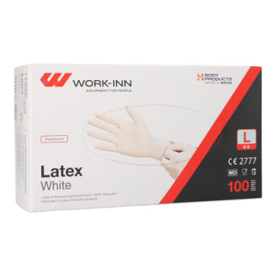 100 &quot;WORK-INN&quot; Handschuhe, Latex gepudert &quot;White&quot; weiss - natur Gr&ouml;&szlig;e L