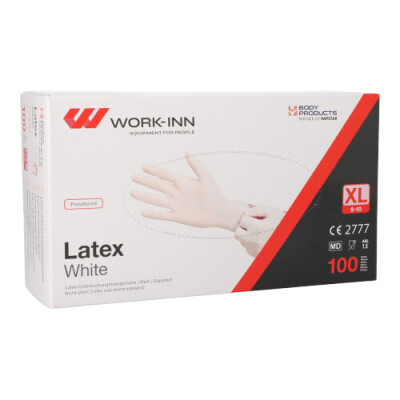 100 &quot;WORK-INN&quot; Handschuhe, Latex gepudert &quot;White&quot; weiss - natur Gr&ouml;&szlig;e XL