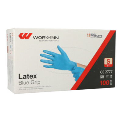 100 &quot;WORK-INN&quot; Handschuhe, Latex puderfrei blau &quot;Blue Grip&quot; Gr&ouml;&szlig;e S