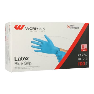 100 &quot;WORK-INN&quot; Handschuhe, Latex puderfrei blau &quot;Blue Grip&quot; Gr&ouml;&szlig;e XL