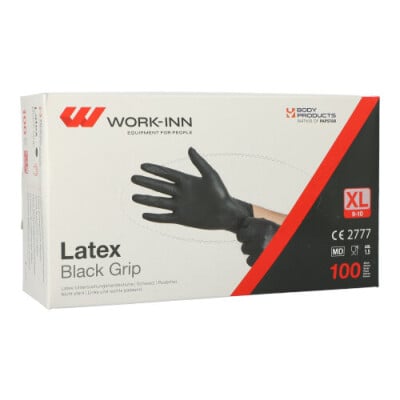 100 &quot;WORK-INN/PS&quot; Handschuhe, Latex puderfrei &quot;Black Grip&quot; schwarz Gr&ouml;&szlig;e XL