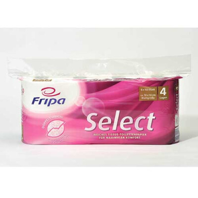 8 Rollen Toilettenpapier, 4-lagiges Tissue &Oslash; 12 cm x 13,8 cm x 9,8 cm hochweiss "Select" 160 Blatt