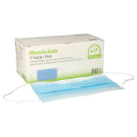 50 Medi-Inn&reg; Mundschutz Type II 3-lagig 9 cm x 17,5 cm blau mit Nasenb&uuml;gel