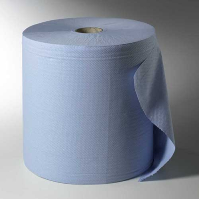 Putzrollen, 3-lagig &Oslash; 38 cm x 38 cm x 36 cm blau 1.000 Abrisse, H&uuml;lse &Oslash; 7 cm