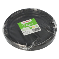 12 Mehrweg-Men&uuml;-Teller PP ungeteilt &Oslash; 22 cm x 2,6 cm schwarz
