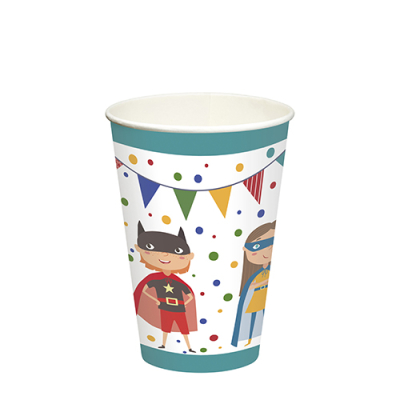Papstar 10 Trinkbecher, Pappe 0,2 l &Oslash; 7 cm x 9,7 cm "Superhero"